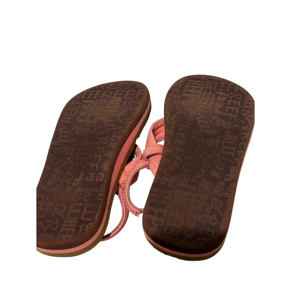 Reef Little Ahi Peach Leopard Print Sandals Backstrap Girls Size 11 beach